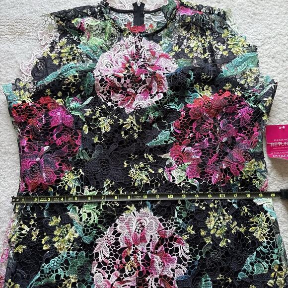 PAPER DOLLS London High Neck Black Pink Floral Crochet Lace Pencil Midi Dress 16 - Picture 11 of 15